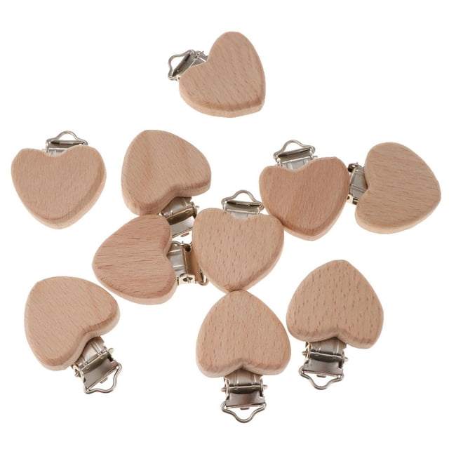 10pcs Beech Wooden Holders Teething Toys Chain Accessory Heart
