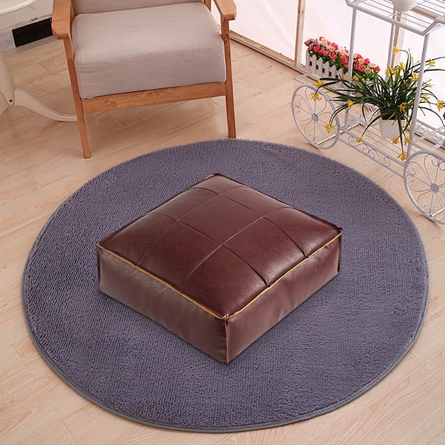 Housse de Pouf en Faux Cuir, Repose-Pieds Non Rembourré Résistant à l'Eau pour Rangement, 15.7"x15.7"x5.9", Coussin de Sol Durable de Style Marocain, Usage Intérieur Extérieur, Cuir Brun