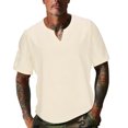 thumbnail image 1 of Shirts for Men, Mens Solid Color Round Neck Irregular Pullover Short Sleeve V-neck Blouses Shirts, 1 of 5