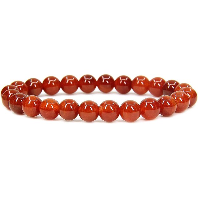 Angelstones Bracelet Extensible en Perles Rondes 8 mm en Agate Fleur Rouge Naturelle 7 Pouces Unisexe
