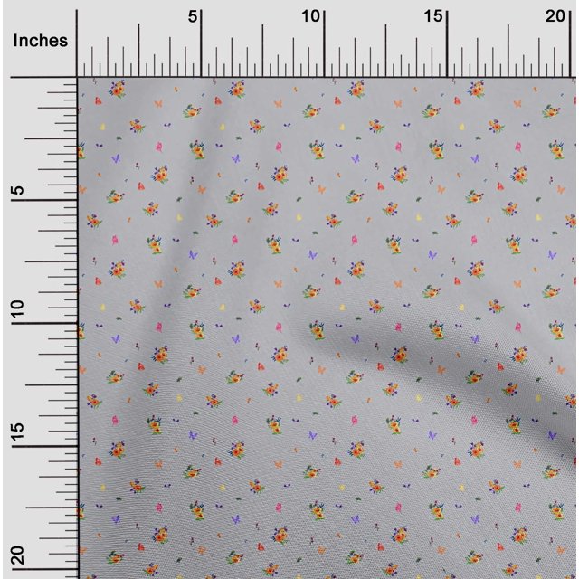 oneOone Cotton Cambric Fabric Leaves|Insect & Flower Floral Printed Craft Fabric BTY 56 Inch Wide