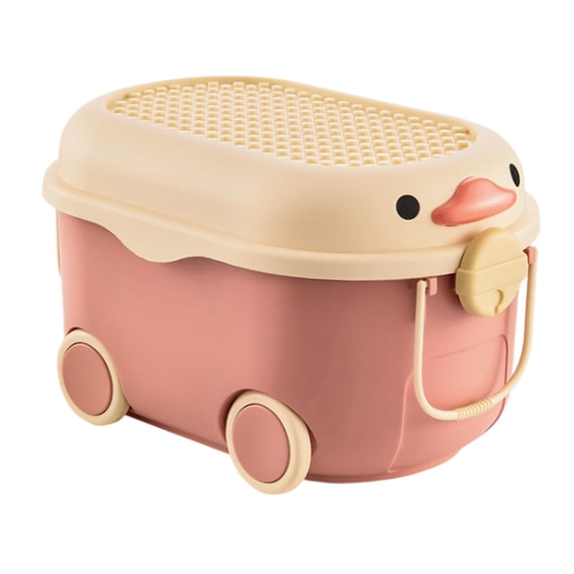 veasfak Cartoon Duck Shape Toy Storage Box with Wheels Storage Bin Portable Baby Clothes Red Middle