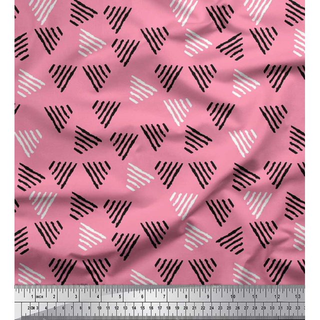 Soimoi Velvet Fabric Triangle Block Print Fabric by Yard 58 Inch Wide