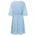 thumbnail image 2 of Women Mini Dress Elastic Waist Ruffles Party Dress Loose Fit Dot Print V Neck Short Sleeve Flowy Dress, 2 of 9