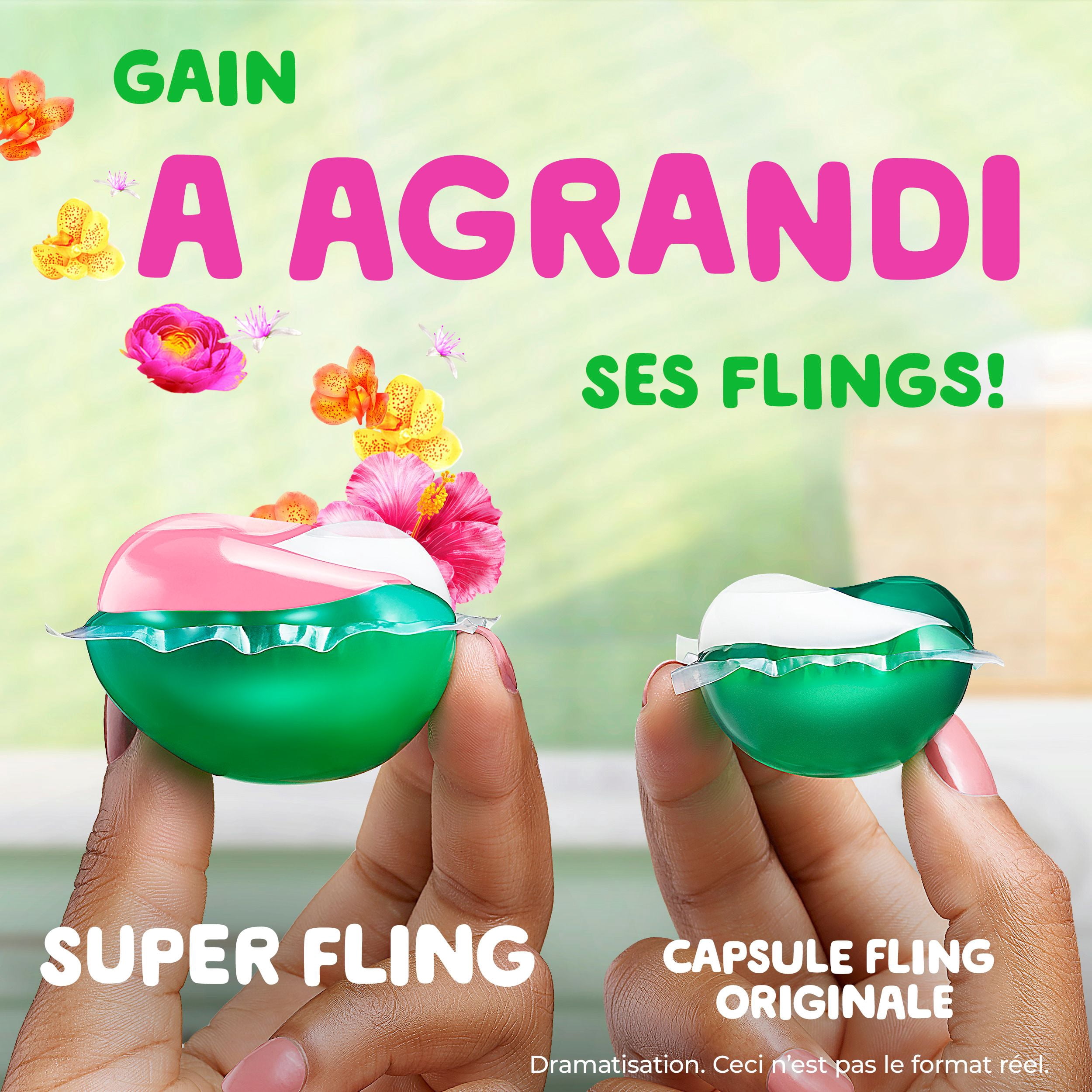 Capsules de détergent à lessive Gain Super Flings, 9 unités, Vibrant, irrésistiblement propre et frais