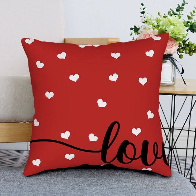 TIMIFIS Throw Pillows Covers 18x18 Inch, Valentine Linen Pillows Case with Red Hearts Love for Large Couch Sofa Home Inside Outside Holiday Party Decor