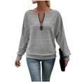 thumbnail image 1 of Chandail à Col Rond pour Femmes, Coupe Ample, Tricoté, Demi‐glissière, Manches Longues, Uni Ou à Rayures, Chandail Doux en Tricot, Haut de Mode d'Automne, Couche Tendance et Décontractée pour Tenues par Temps Frais, 1 of 6