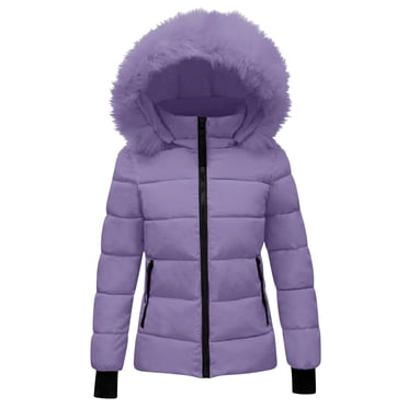 XIMIN Kid Girls Winter Coats Full Zip Faux Fur Lined Hooded Quilted Thicken Warm Puffer Ski Jacket Hooded Parka Coats Waterproof Outdoor Comfy Down Jackets