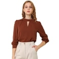 thumbnail image 1 of INSPIRE CHIC Women's Keyhole Stand Collar Pleated Back Button Blouse Tops, 1 of 6