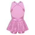 thumbnail image 2 of Hansber Robe de Danse Jazz Latine pour Filles, Sequins, Dos Ouvert, Justaucorps de Ballet, Performance de Scène, Rose 8, 2 of 5
