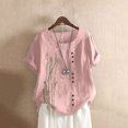 thumbnail image 5 of Birdeem Femmes Manches Courtes Décontracté Col Rond Imprimé Ample Bouton Tunique Chemise Blouse Hauts, 5 of 5