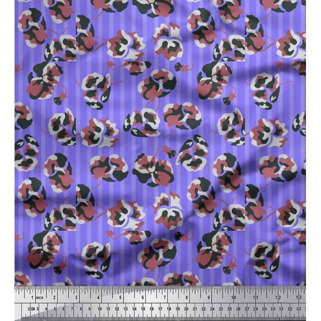 Soimoi Poly Georgette Fabric Stripe & Floral Artistic Fabric Prints By Yard 42 Inch Wide