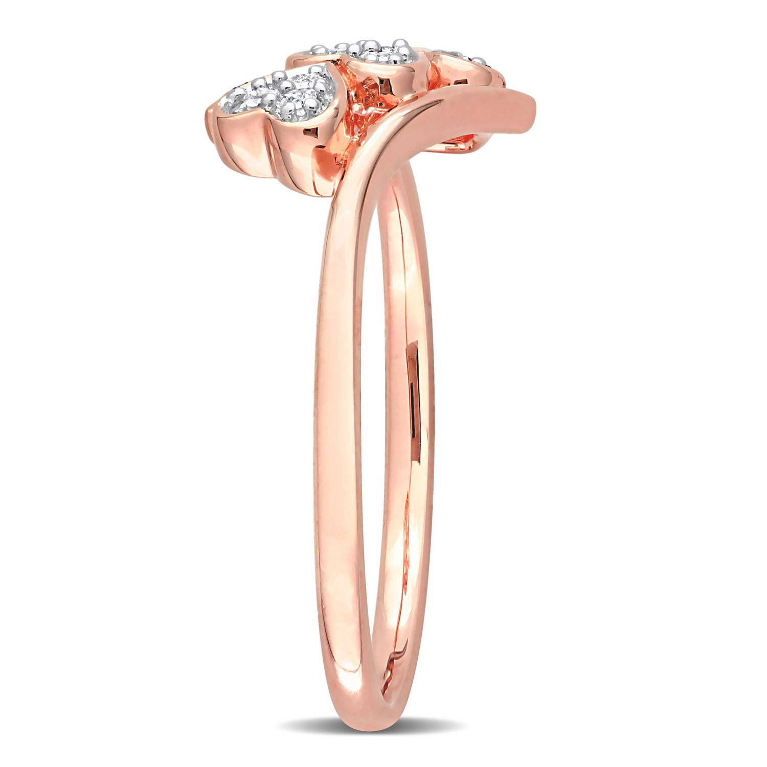 Bague de Promesse à trois coeur Miabella avec 1/10 Carat PT de diamant en Argent Sterling Plaqué Rose