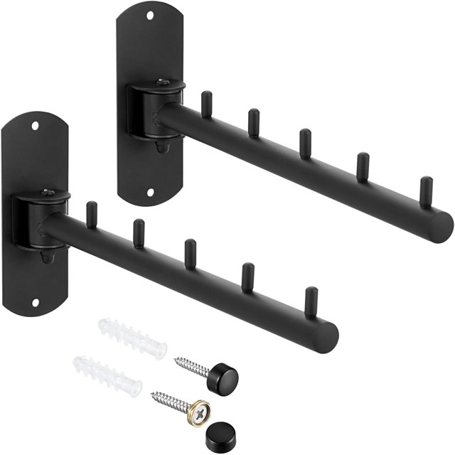 Woeilo UrbanMingle Clothes Rack,2Pcs Stainless Steel Clothes Hanger,Wall Mounted Clothes Rack,Wall Mounted Drying Rack with Swing Arm,Wall Clothes Hanger for Bathroom Laundry Room Closet,Black Bla