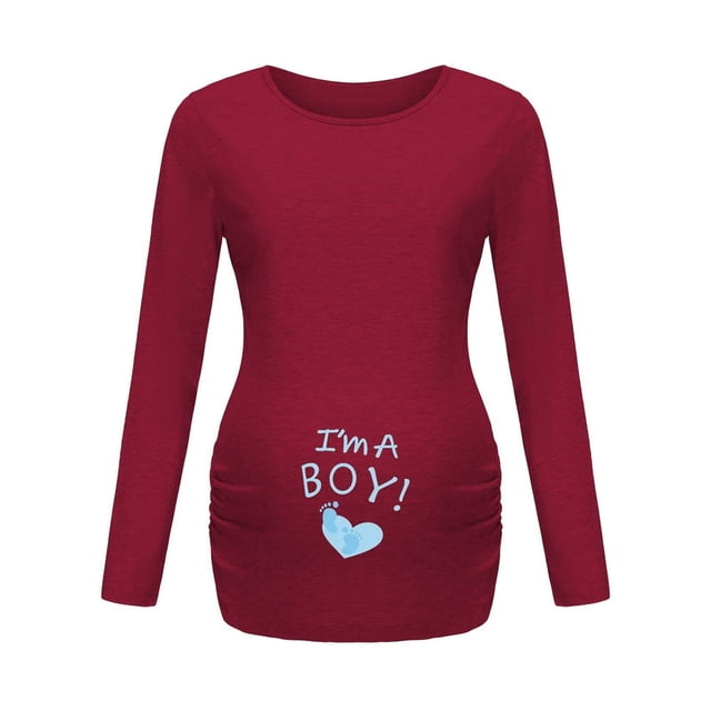 T-shirt de Maternité pour Femmes à Ourlet Irrégulier Imprimé, Décontracté, Manches Longues, Col Rond, Basique, T-Shirt d'Allaitement