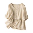 thumbnail image 1 of Timegard Plus Size Tops for Women Cotton Linen Short Sleeve V-Neck Button Ruffle Flowy Casual Loose Tops, 1 of 5