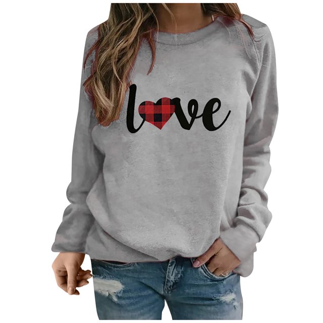 Hauts à Manches Longues pour Femmes Mode Pull Imprimé Amour Blouse Ample Hauts pour Femmes Manches Longues Mode pour Femmes