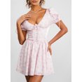 thumbnail image 2 of EYIIYE Robes d'Été Mini pour Femmes Robe de Soirée à Manches Courtes Col en V Robe de Rencontre Imprimé Floral Robes Mignonnes Aguichant Décontractées pour Fête, 2 of 8