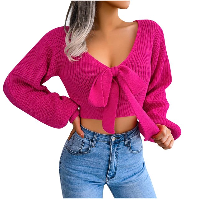 Hauts à Manches Longues pour Femmes Mode Automne Hiver Blouse Unie à Manches Longues Col en V Nœud Papillon Pull Hauts pour Femmes Manches Longues Blouse à Manches Longues pour Femmes Mode Hauts pour Femmes