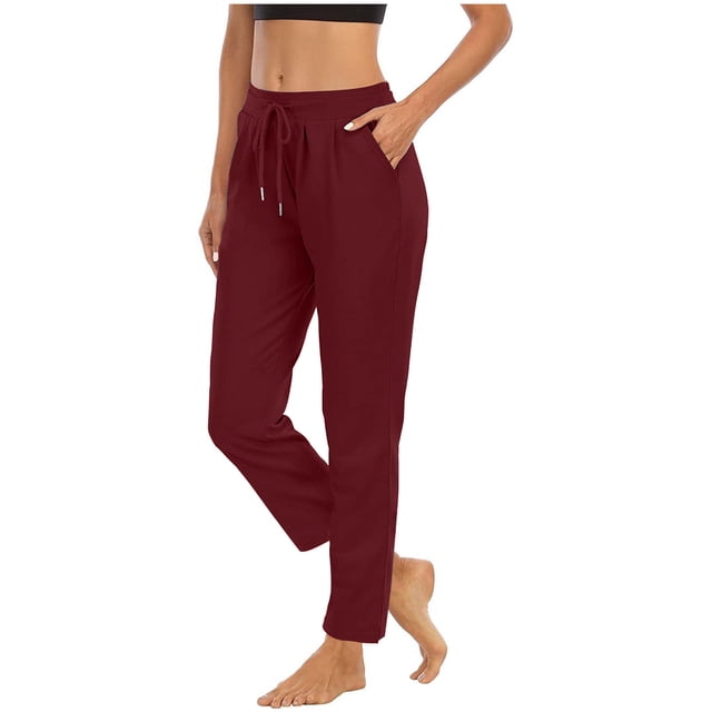 Jsaierl Women's Straight Leg Sweatpants Drawstring High Wasited Athletic Cropped Pants Solid Color Workout Jogger Sweat Pants with Pockets