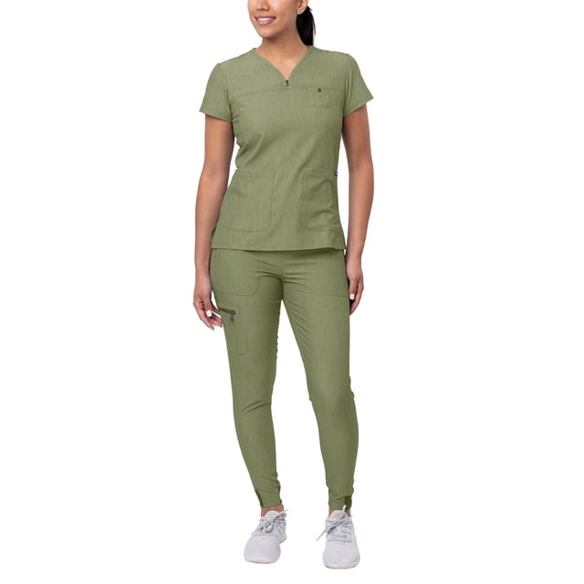 Adar Pro Movement Booster Scrub Set For Women - Sweetheart V-Neck Scrub Top & Yoga Jogger Scrub Pants