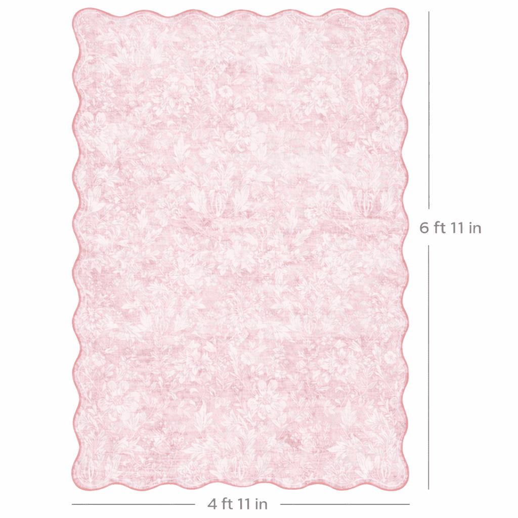Mainstays Modern Abstract Plush Scallop Shape Pink, Machine Washable Area Rug 5x7, Recommended for Living room, Dining Area, Bedroom