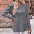 thumbnail image 5 of Yuyuzo Womens Round Neck Ruffle Shoulder Long Sleeve Striped Solid Color Tops Fall Casual Tops, 5 of 5
