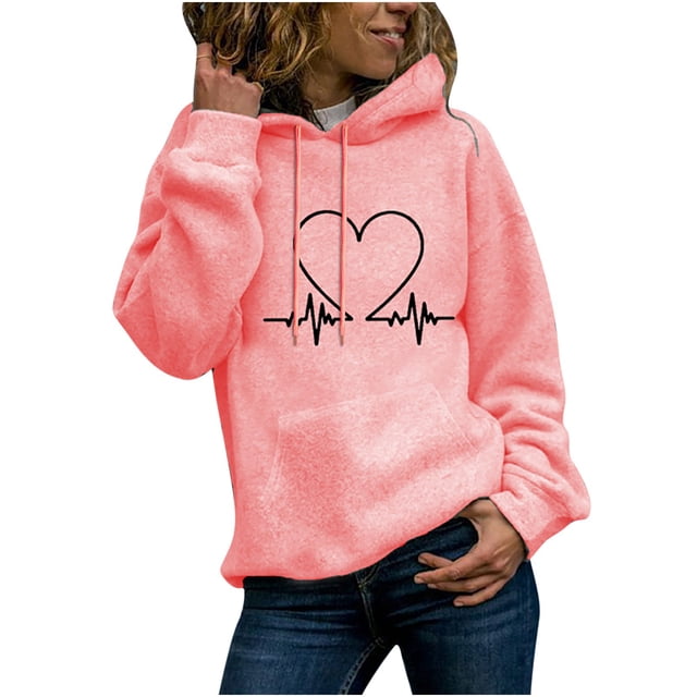 XZNGL Autumn Winter Ladies Long-Sleeved Pullover Print Round Neck Hooded Sweatshirt