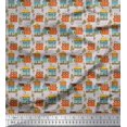 thumbnail image 1 of Soimoi Gray Cotton Jersey Fabric Tree & House Architectural Print Fabric by the Yard 58 Inch Wide, 1 of 5