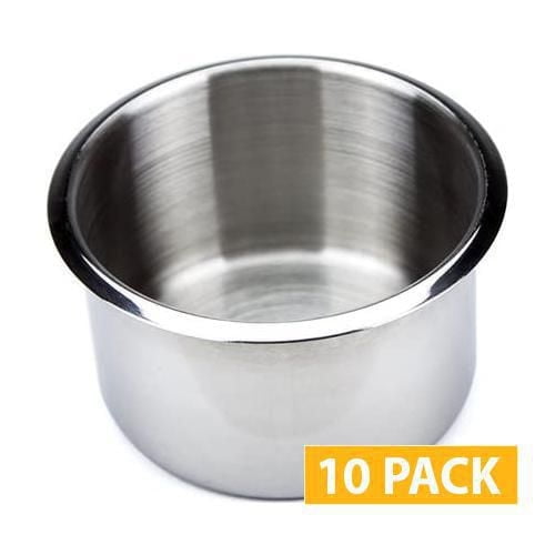 Lot de 10 Grands Porte-Gobelets en Acier Inoxydable Montrant un Seul Porte-Gobelet Rond avec une Finition en Acier Inoxydable Brossé et un Grand Rebord, Mesurant 3,5 Pouces de Large par 2,25 Pouces de Profond, Convient aux Accessoires de Vaisselle de Boisson pour les Repas et les Réceptions.