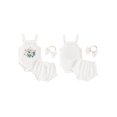 thumbnail image 2 of FOCUSNORM Baby Girl Summer Outfits Waffle Flower Embroidered Sleeveless Romper Ruffles Shorts Headband 3Pcs Clothes Set, 2 of 9