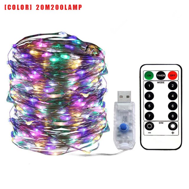 USB LED Light String Home Office Garden Waterproof Remote Control Timer Lamp String 20m 200LEDs Colorful