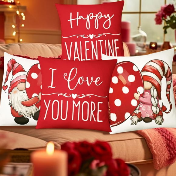 GFHFHITJ Housses de Coussin de la Saint-Valentin 4 Pcs Saint-Valentin pour Petite Amie Coussin d'Oreiller Impression Maison Ensemble de Coussins Canapé Coussin de Chevet
