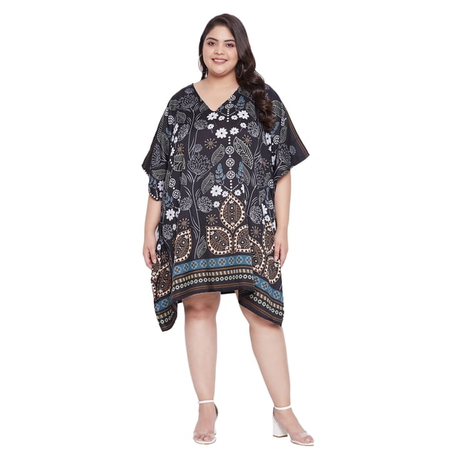 Oussum Robe Tunique pour Femmes, Manches Courtes 3/4, Caftan pour Dames, Robes Décontractées