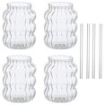thumbnail image 1 of HLONK Ikopy 8Pcs 650ml Ribbed Glass Cups Set Creative Wavy Drinking Glasses Clear Glassware Drinking Glasses Straws for Coffee Cocktail Juice Water Soda Tea, 1 of 10