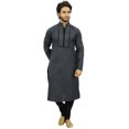 thumbnail image 3 of Atasi Men's Designer Gray Kurta Pyjama Set Long Cotton Punjabi Shirt-Medium, 3 of 7