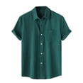 thumbnail image 1 of Men Casual Solid Turndown Short Sleeve Button Closure Shirt Hawaii Blouse, 1 of 9