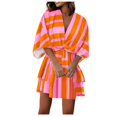 thumbnail image 2 of Robe Mini à Imprimé Floral pour Femmes Plissée Col en V avec Cordon de Serrage Taille Élastique à Volants Superposée, 2 of 5
