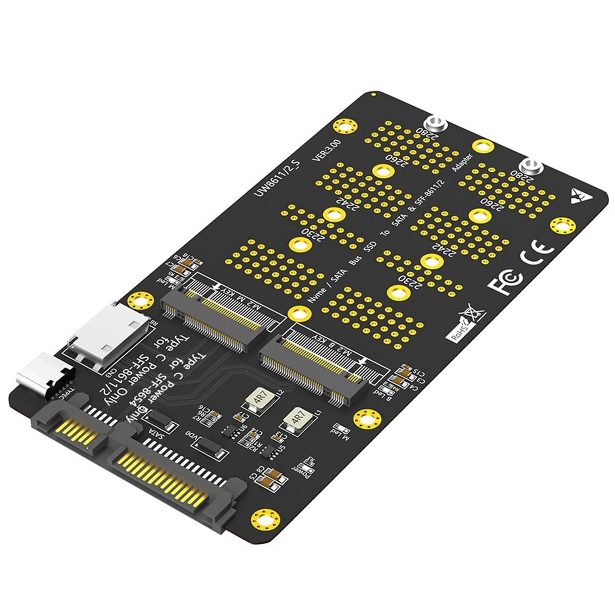 2X 2-in-1 Combo M.2(NGFF) NVMe SSD/-Bus SSD to SFF-8611/8612 and Adapter