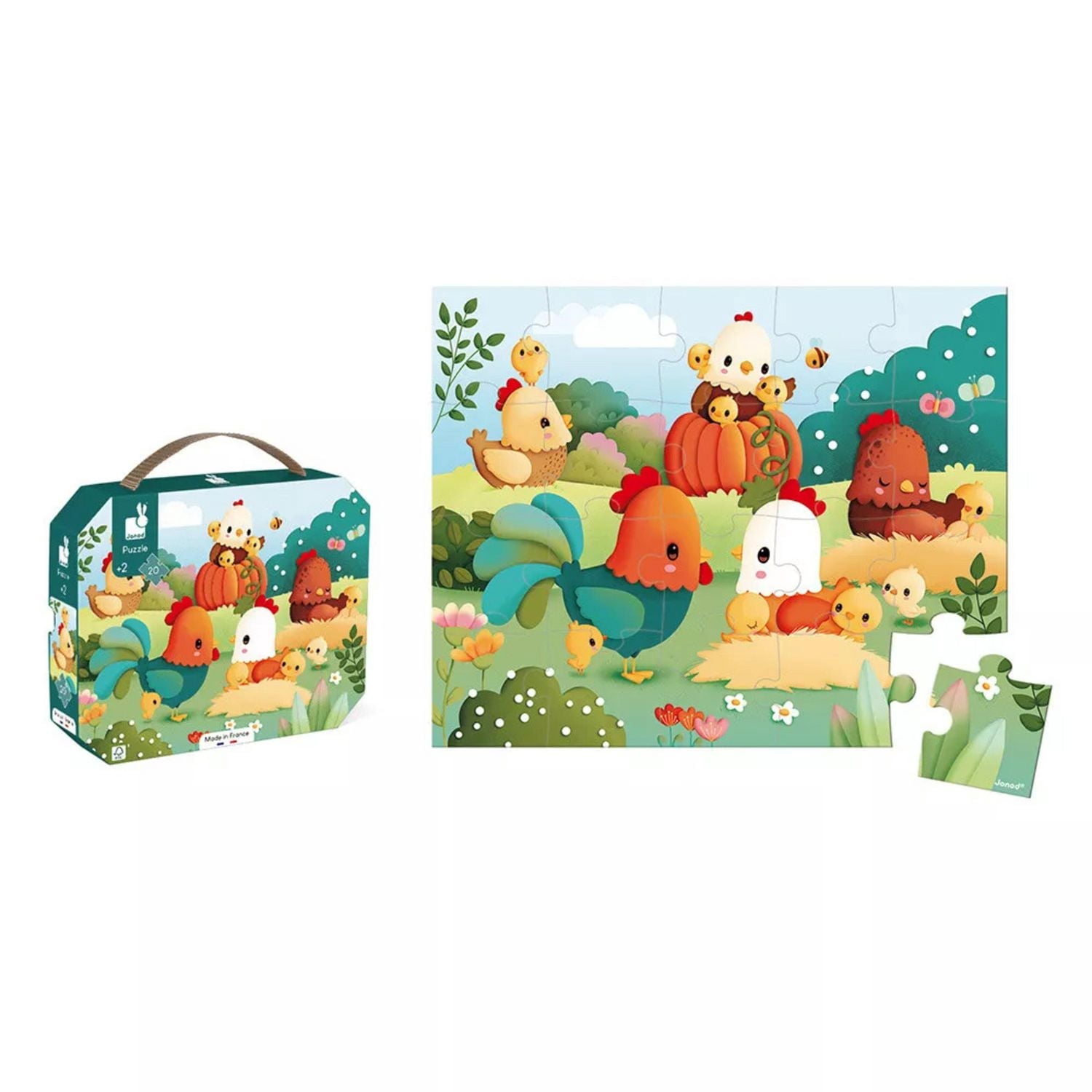 Janod - Puzzle - Welcome to the Farmyard - 20 Pieces - Size 50 x 40 cm - Early-Learning - Fine Motor Skills - For Children From 3 Years + - Multilingual - J03328
