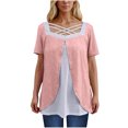 thumbnail image 1 of Timegard Hauts d'Été pour Femmes Grande Taille Col Carré en V Croisé Manches Courtes Décontracté Confortable Blouse, 1 of 6