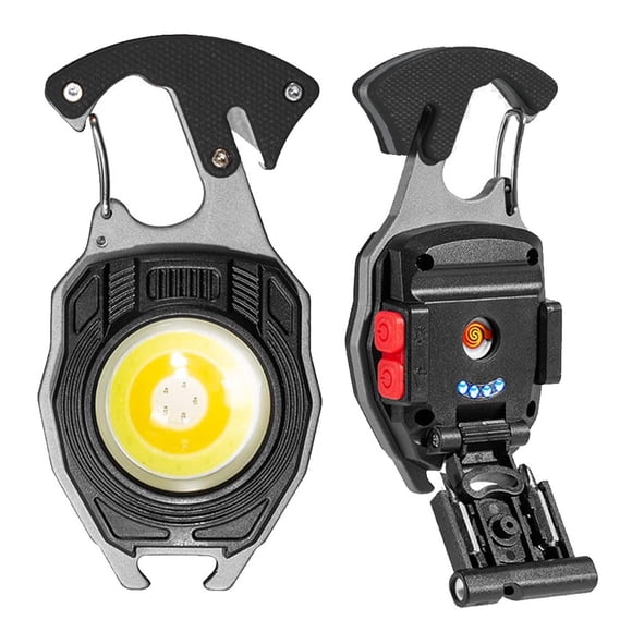 WHEANG Cob Keychain Work Light Keychain Flashlights 7 Light Modes 1600 Portable Usb Rechargeable Cob Work Light Emergency Light with Folding Bracket and Magnet Base Cam One Size Black