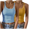 thumbnail image 1 of Timegard Camisoles 2 Pcs pour Femmes Col Rond Côtelé Sans Manches Ajusté Court Haut Décontracté Sortie Camis, 1 of 6