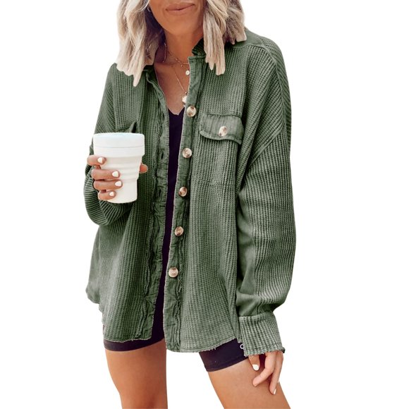 SHENMO Waffle knit shirt for women, loose long sleeve top