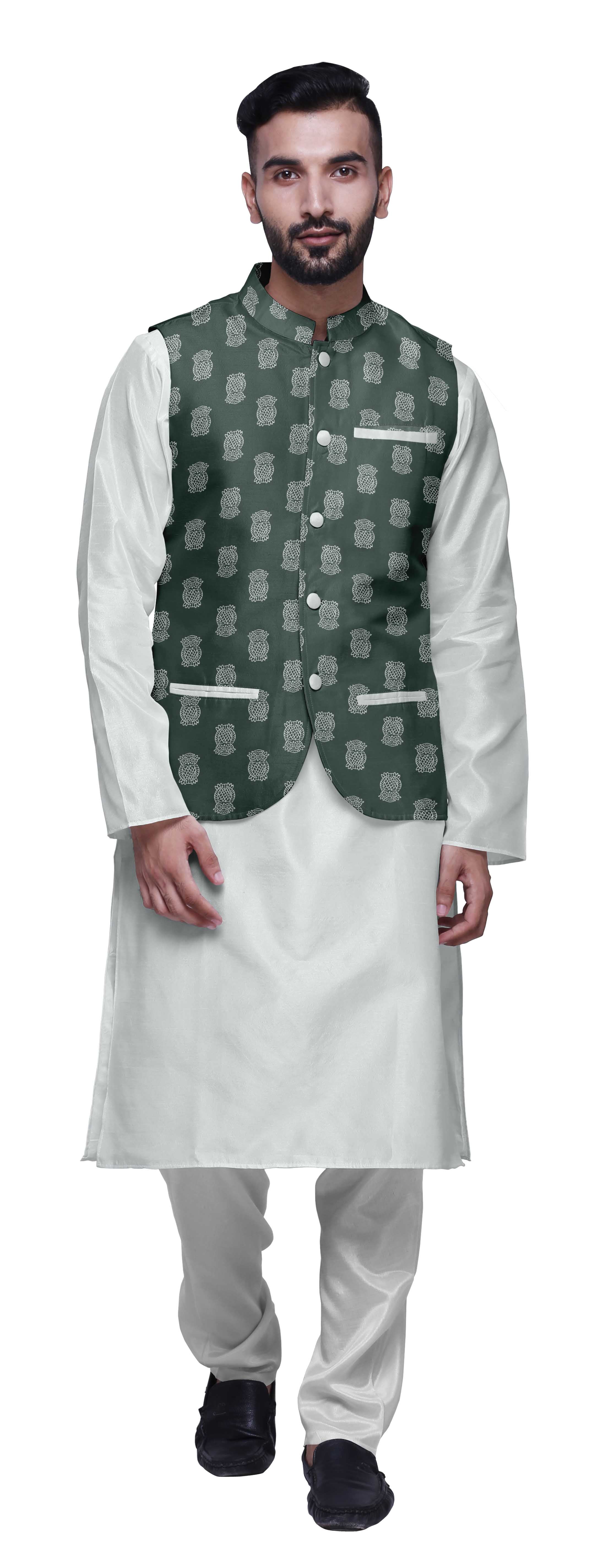 Atasi Ensemble de Pyjama Kurta Churidar Traditionnel Indien avec Veste Nehru pour Hommes