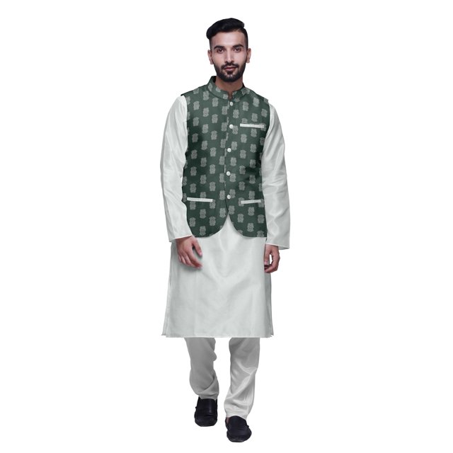 Atasi Indian Traditional Kurta Churidar Pajama Set With Nehru Jacket For Men