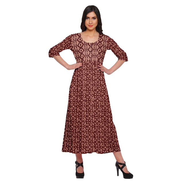 Moomaya Haut Indien Imprimé Robe Kurti Longue Tunique à Manches 3/4 Robes pour Femmes