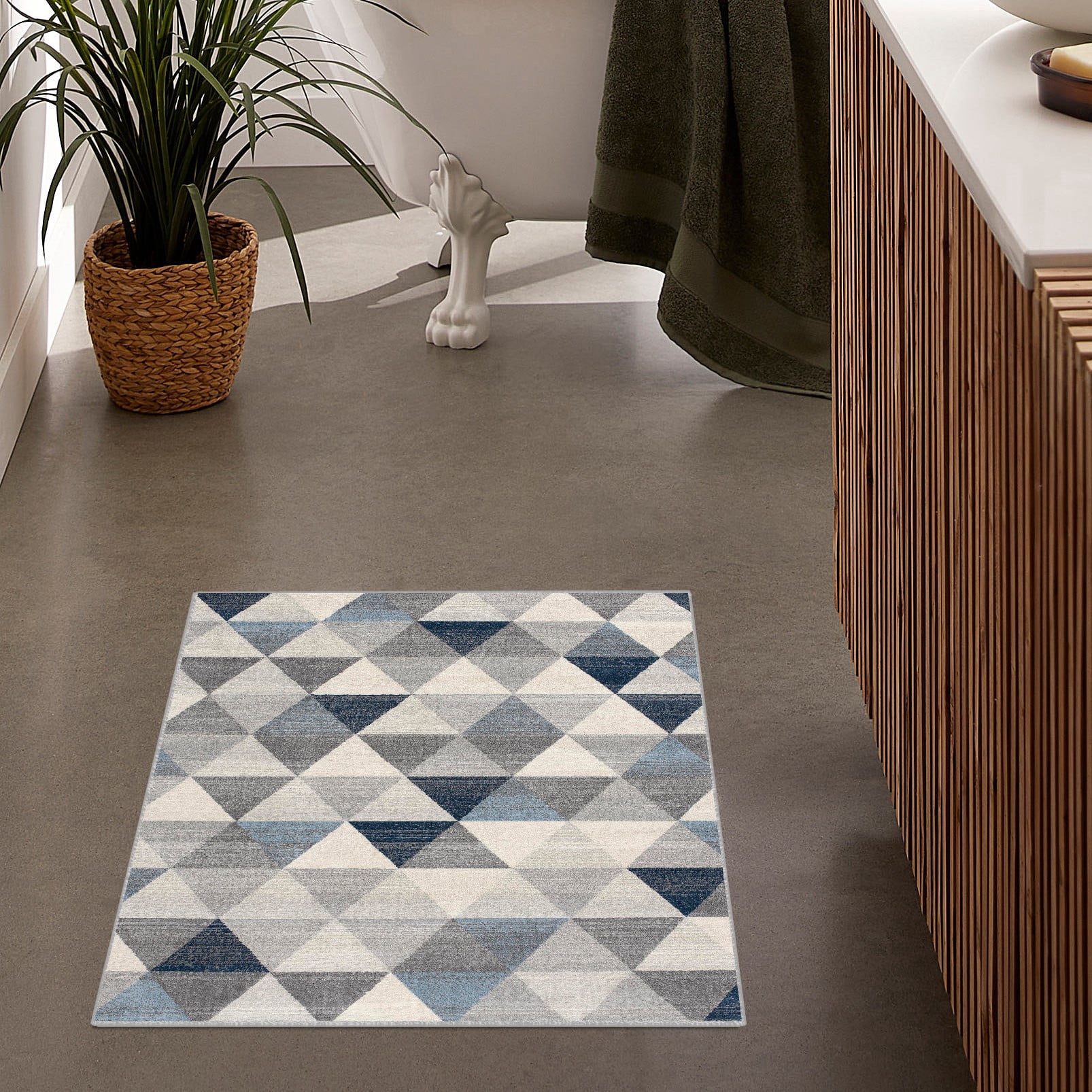 Tapis d'intérieur géométrique Branch Havana 2' x 2' (taille exacte : 2'3" x 2') - Bleu beige, style côtier - Entrée, couloir, salle de bain et cuisine