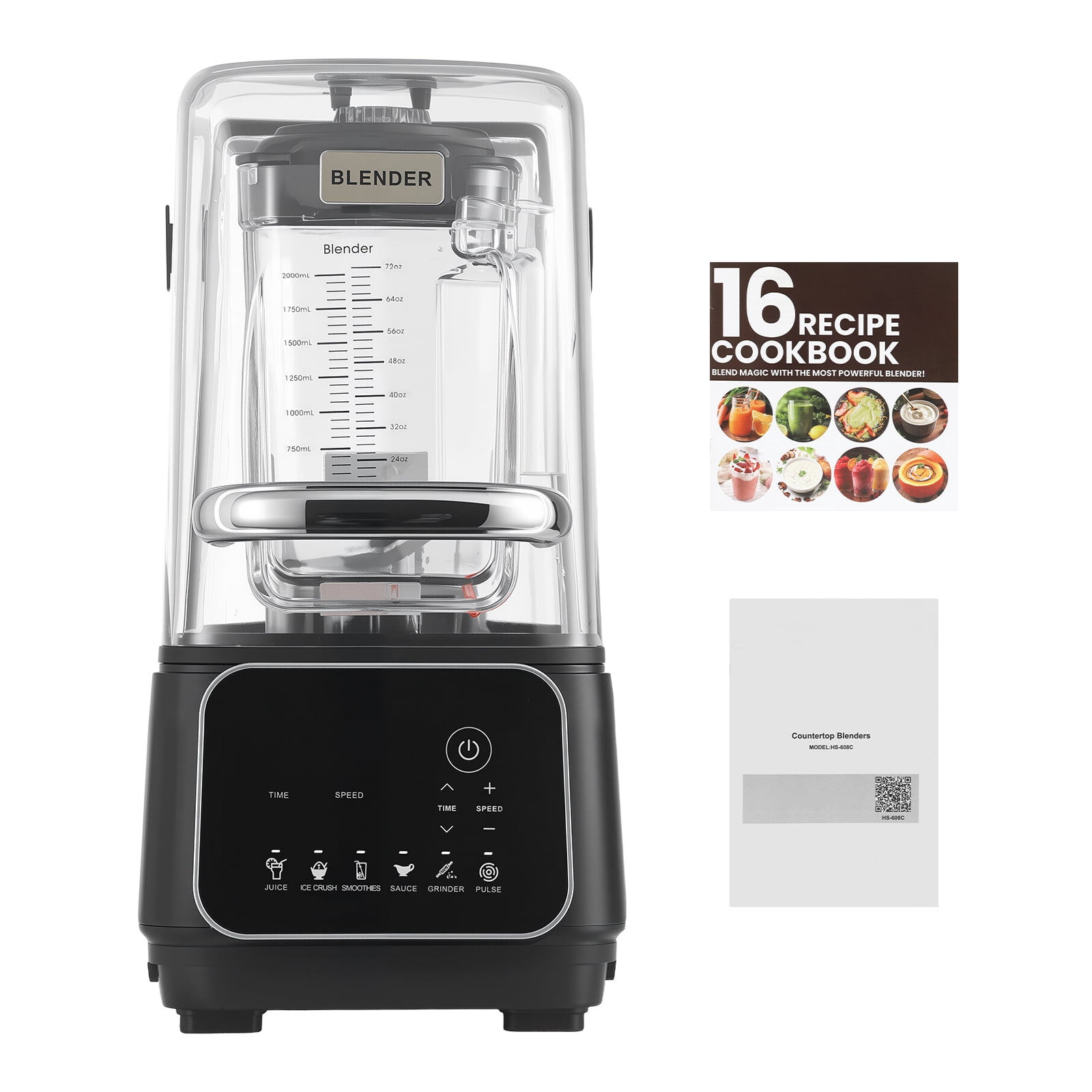 KFFKFF Blender, 68 oz Professional Countertop Blenders with Shield, 2200W 26000RPM Kitchen Food Processor Combo, Self-Cleaning, Speed Adjustable, 6 Preset Menu, Black