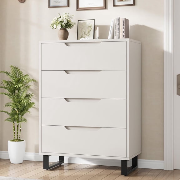 Commode Autoportante à 4 Tiroirs de 41,7 Po de Hauteur, Armoire de Rangement pour Chambre, Couloir, Entrée, Blanc
